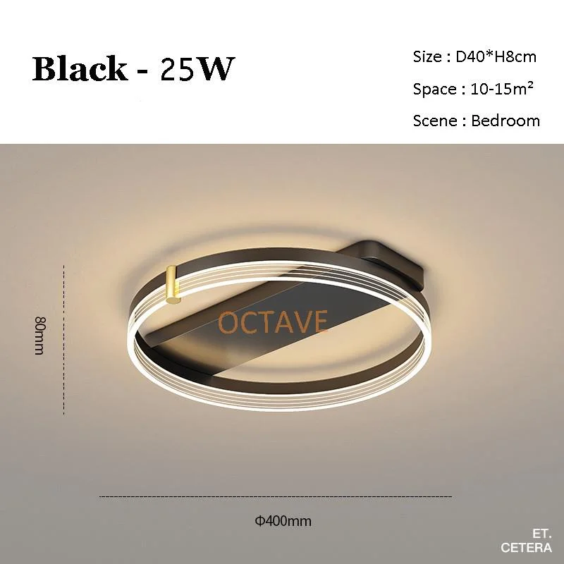 Modern LED Ceiling Light Living Room Bedroom Dining Room Kitchen Study Simple Black Ring Design Ceiling Lamp Home Lighting Lamp