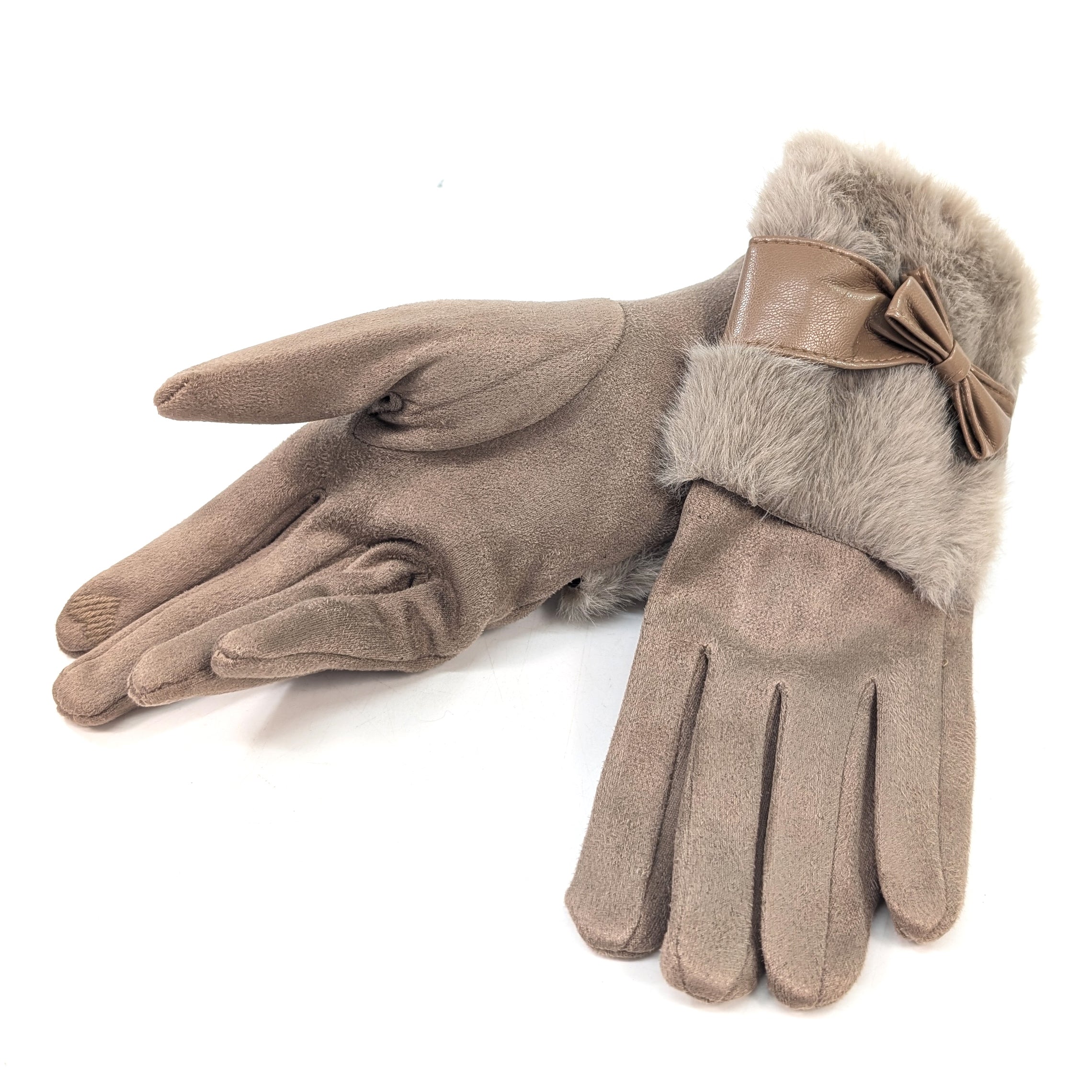 Bow And Faux Gloves - Mink