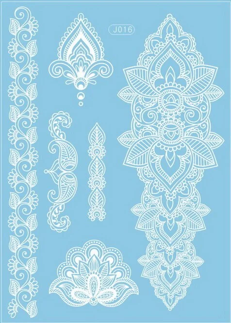 1sheet White Lace Henna Flash Tattoo Butterfly Feather Fake Temporary Tatoo Sticker Summer Style Body Art Beauty Jewelry J017