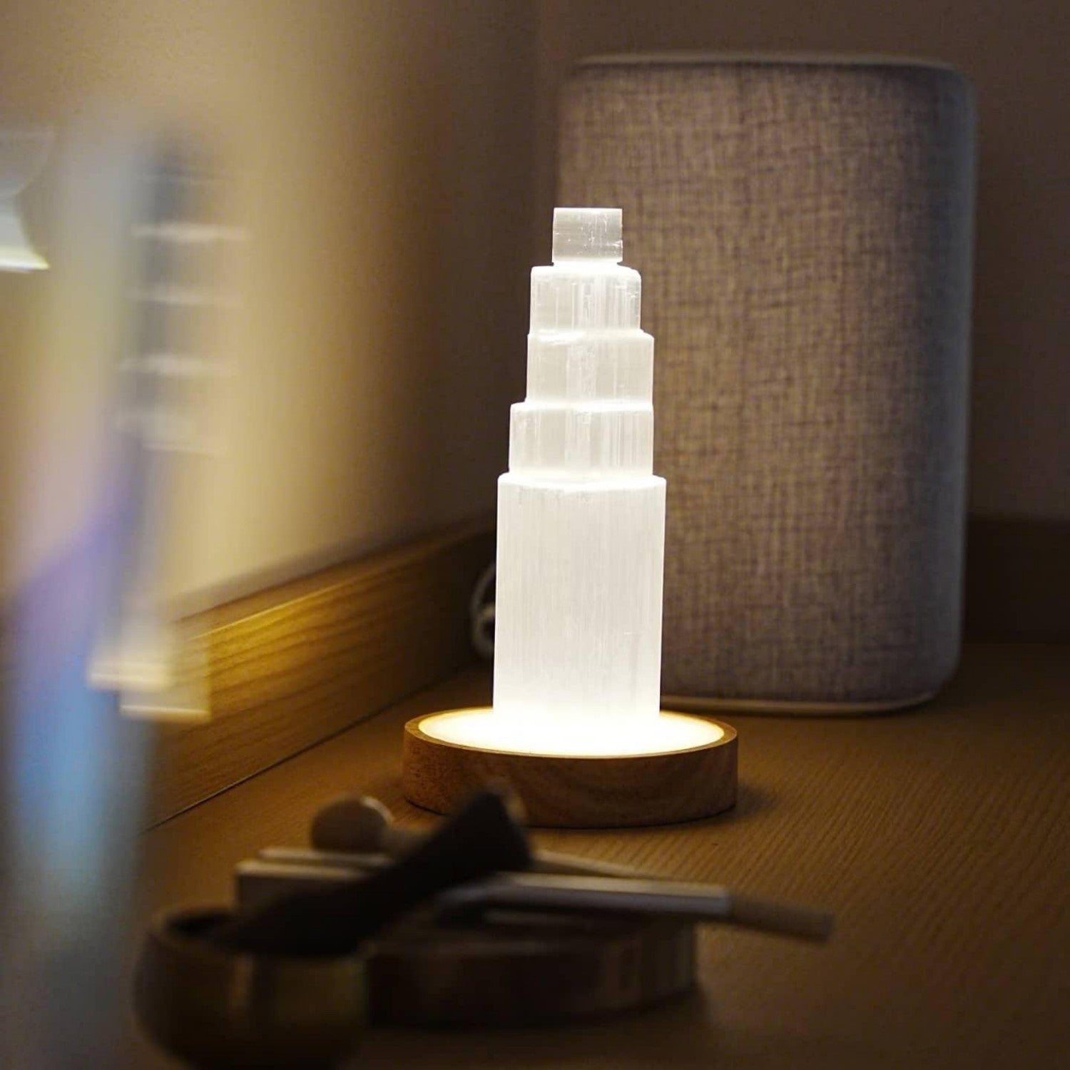 Raw Selenite Crystal Tower with Illuminated Base