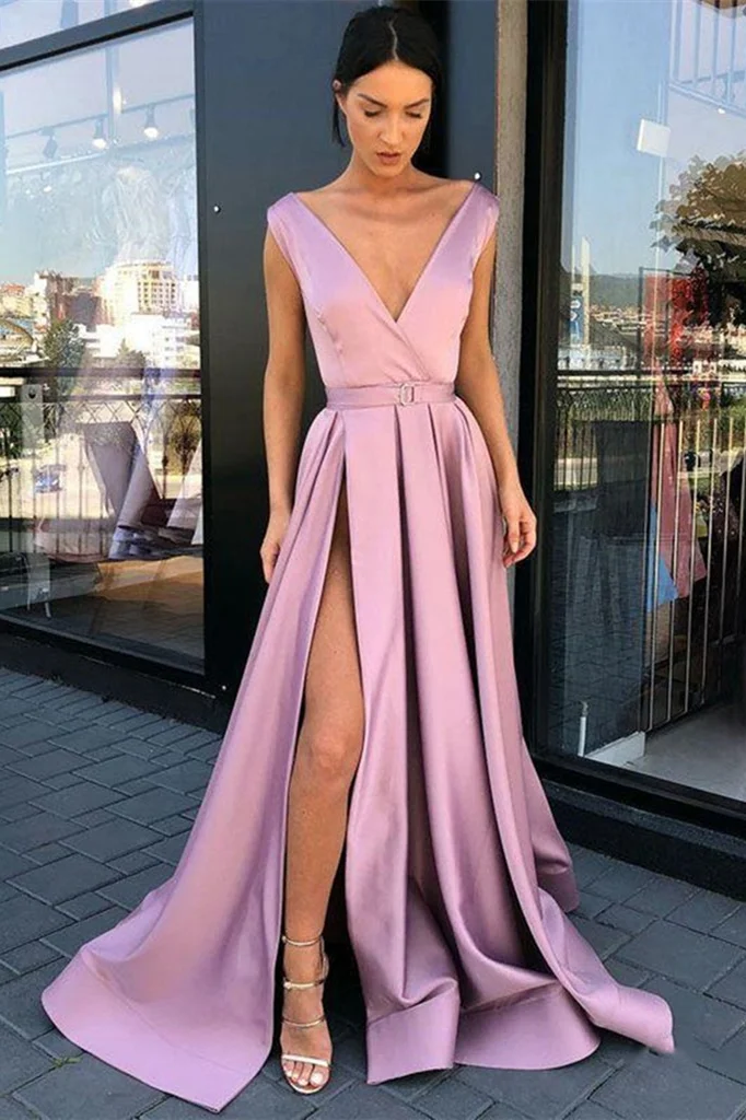 Modern V-Neck High Split Long Prom Dress Sleeveless - lulusllly