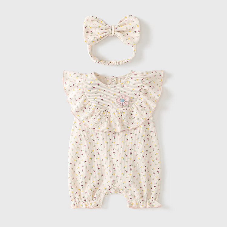 Baby Floral Flounce Romper with Headband