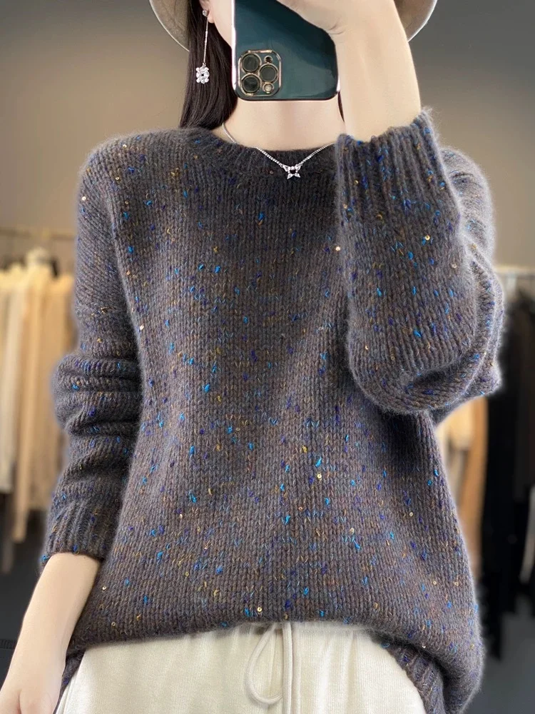 Athvotar Athvotar And Winter Women's Beads Knitwear 2025 New High-End Feel Super-Good-Looking Retro Lazy Wind Wearing Purple Sweater