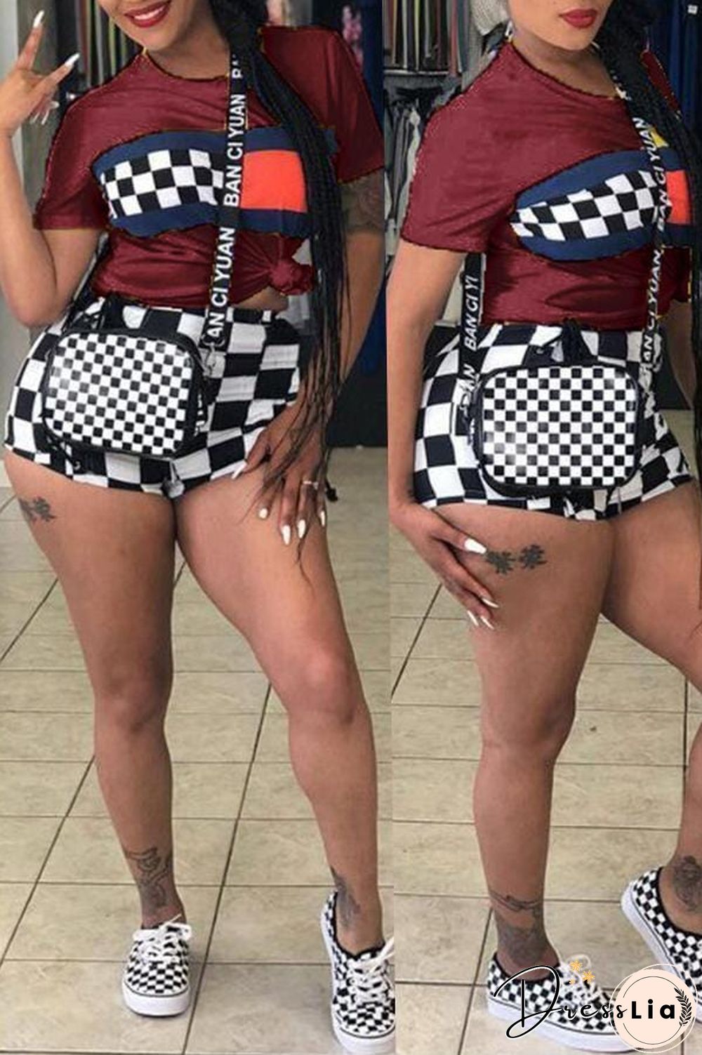 Casual Plaid Printed White Shorts Set