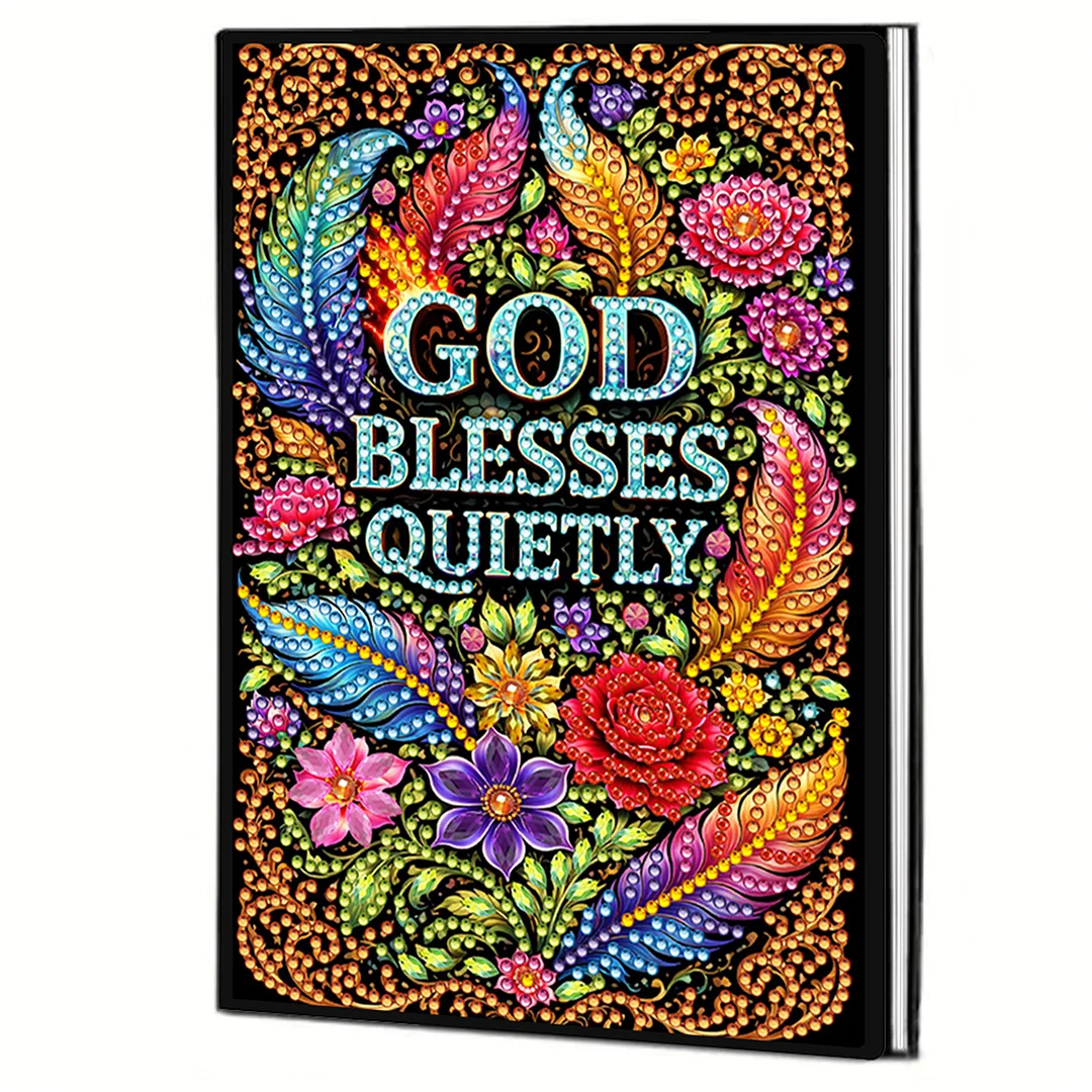 DIY Flower Diamond Painting Journals Notebooks 50 Pages A5 No Lines Special Shaped Diamond Art Kits for Beginners Craft Lovers and Artists (God Bless Quietly)