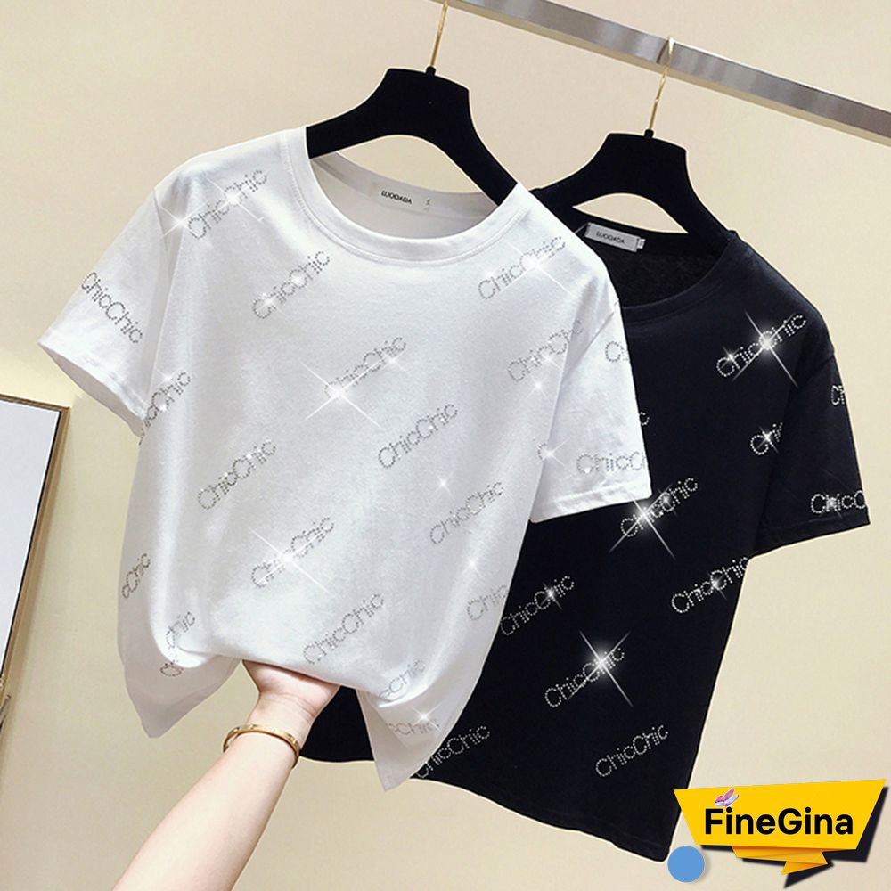 Diamonds T Shirt Letter T-Shirt Women Clothes Short Sleeve Summer Womens Tops Cotton Korean Fashion Tshirt Vetement Femme