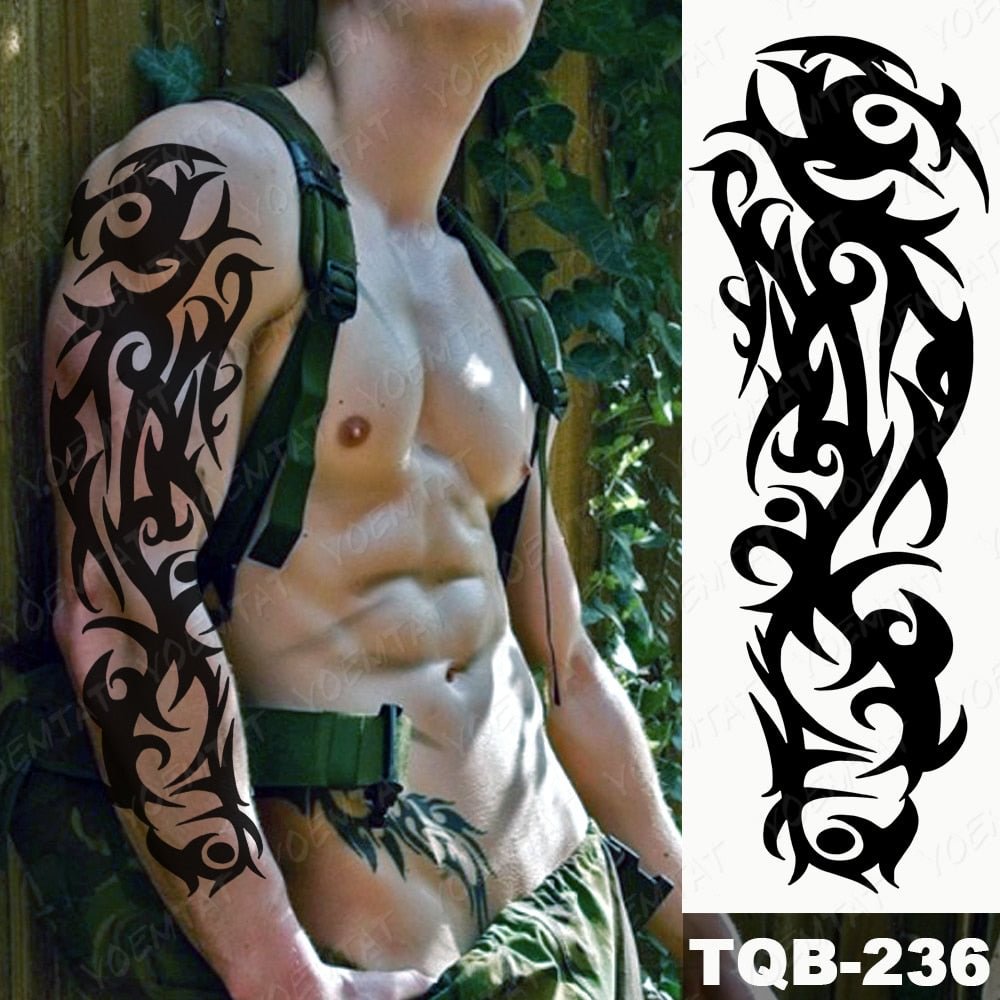 Large Arm Sleeve Tattoo Black Maori Totem Waterproof Temporary Tatto Sticker Tribal Flame Body Art Full Fake Tatoo Women Men