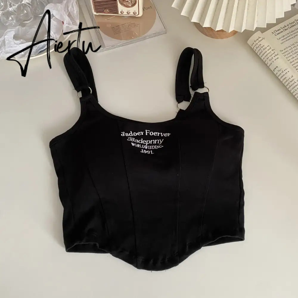 Aiertu New Fashion Tank Tops Women Embroidery Letter Knitted Sexy Sleeveless Camisole Crop Top Ladies Top Camisoles Y2K Streetwear Aiertu