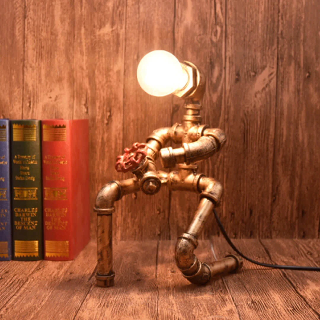 Retro Punk Industrial Pipe Robot Table Lamp
