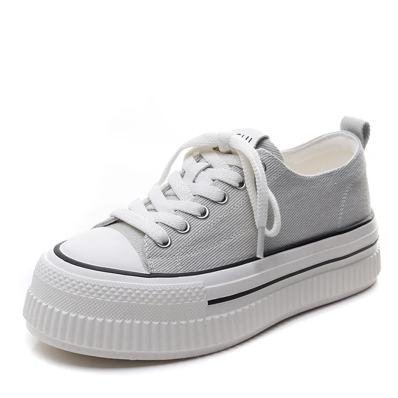 Yyvonne Spring And Summer New Thick-Bottomed Canvas Shoes Women's Round Head Casual Single Shoes Shallow Low Help Small White Shoes