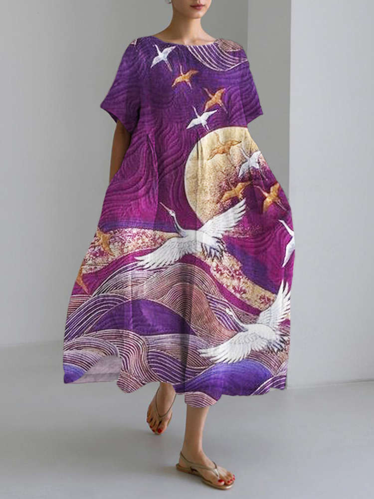 Mature Women Summer Loose High-grade Short Sleeve 3D Plus Size Dress