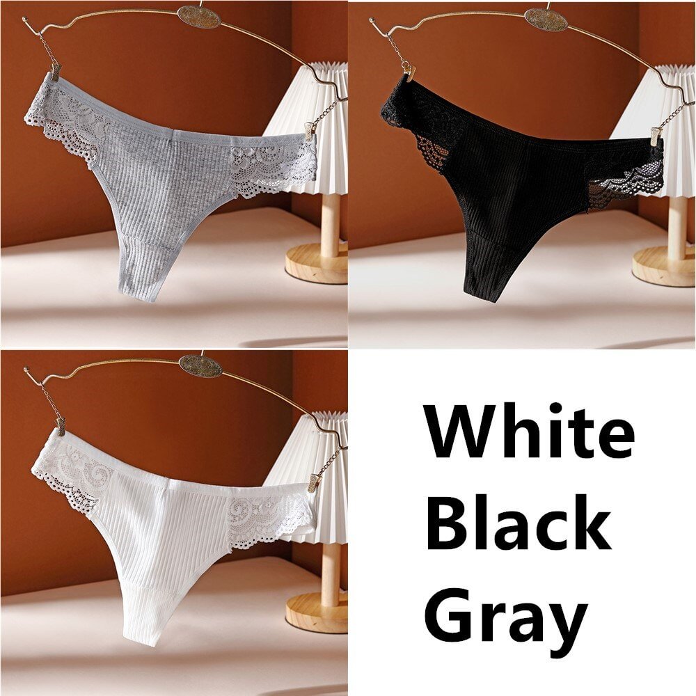 3Pcs Cotton Panties Women G-String Ladies Sexy Panties Ladies Ladies Thong Underwear Solid Color Comfortable Lace Edge Panties
