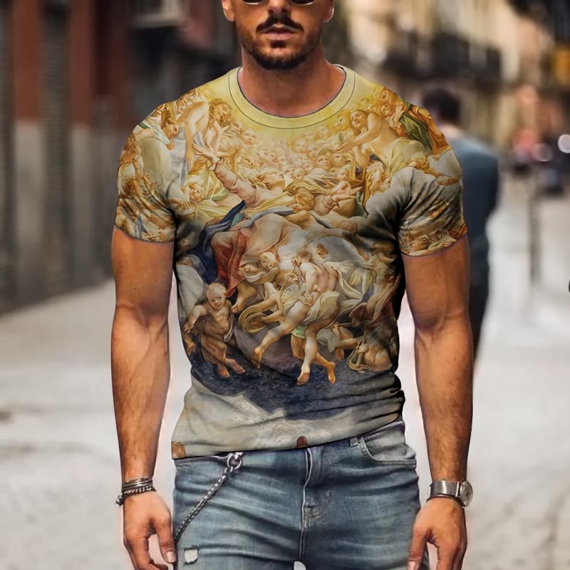 Cute Funny 3D Painting Print Short Sleeve Men's T-Shirts-VESSFUL