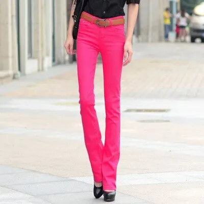 Elastic Jeans Female Denim Pants Candy colors Womens Jeans Plus size Feminino Office OL Flare Pants Women Trousers 2019 LU989