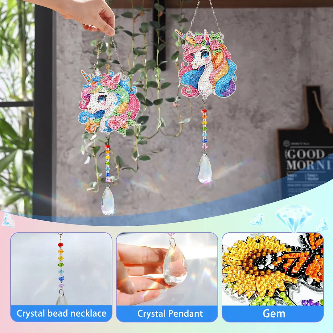 2Pcs Flying Horse DIY Double-Sided Diamond Painting Hanging Kits Diamond Painting Suncatcher Craft Kit for Home Garden Wall Decor Gift