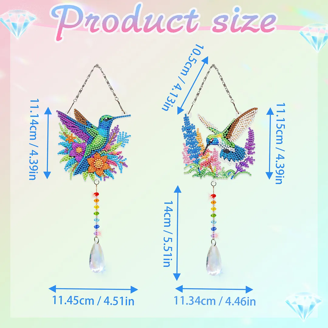 2Pcs Hummingbird DIY Double-Sided Diamond Painting Hanging Kits Diamond Painting Suncatcher Craft Kit for Home Garden Wall Decor Gift