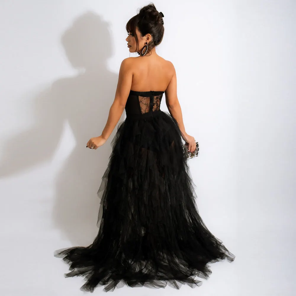 Brownm Commute Sexy Mesh Lace Chest Wrap Dress