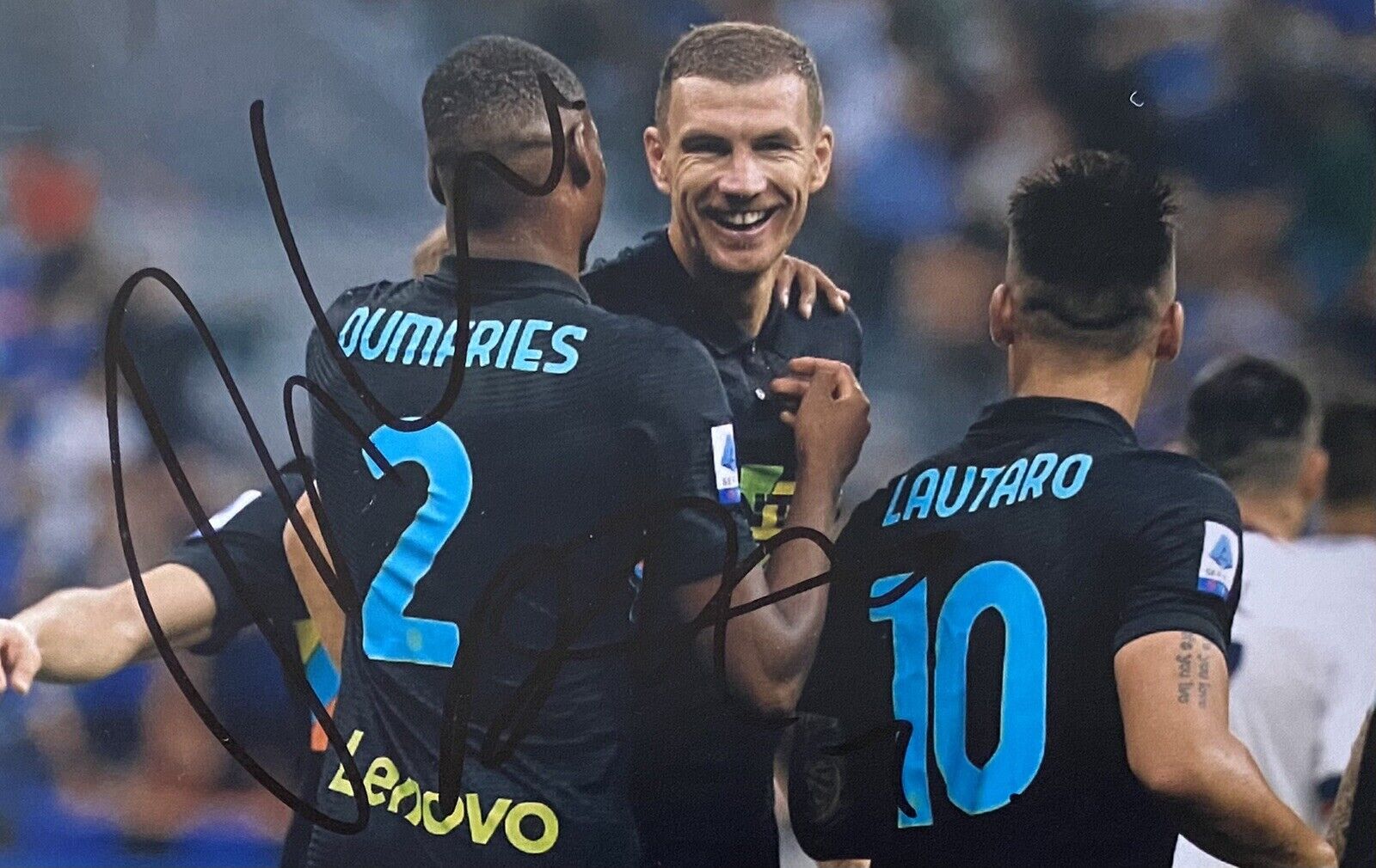 Denzel Dumfries & Edin Dzeko Genuine Signed Inter Milan 6X4 Photo Poster painting, See Proof