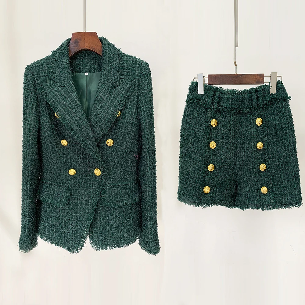 Nigikala Nigikala Autumn And Winter New High-End Fabric Trough Tuxedo Side Coarse Flowers To Repair Suit Jacket Ink Green