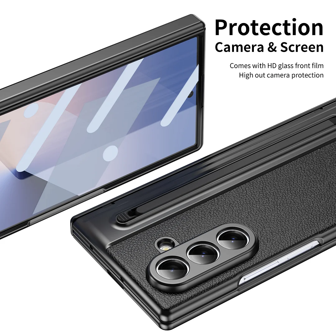 For Samsung Z Fold 7 6 5 4 3 SE 360&deg; Protection Hinge HD Glass Film Foldable Leather Phone Case with Pen Slot