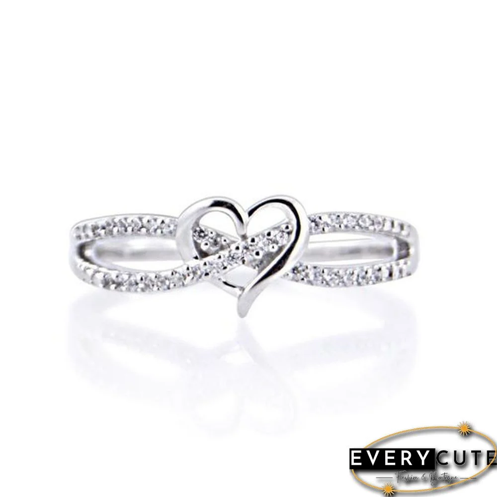 Women Infinity Heart Cross Ring, Promise Ring, Forever Diamond Ring, Heart Ring, Silver Heart, Dainty Ring, Stacking Ring