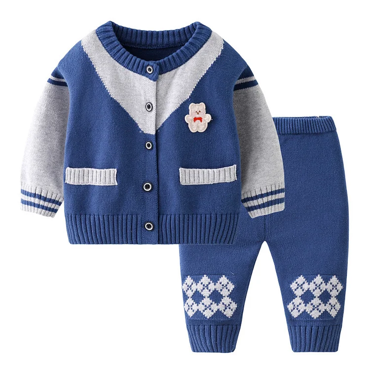 2pcs Baby Boy/Girl Bear Pattern Cardigan Sweatshirt with Pants Set