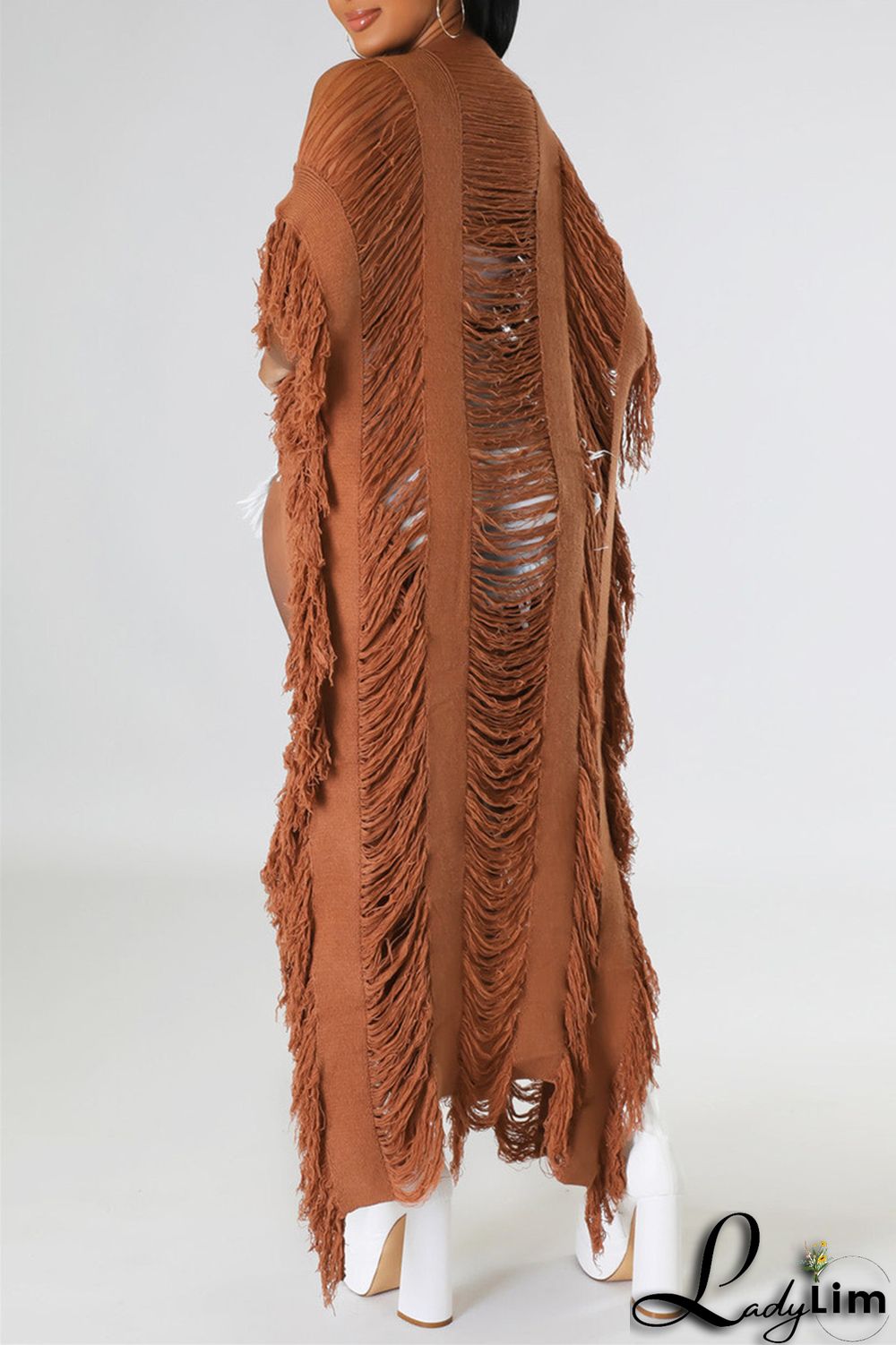 Black Fashion Casual Solid Tassel Patchwork Cardigan Outerwear