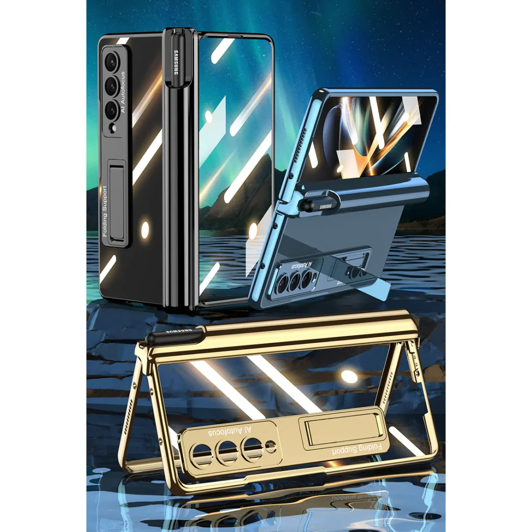 For Samsung ZFold4 Magnetic Hinge Folding Shell Film Electroplating Bracket Pen Slot Mobile Phone Case