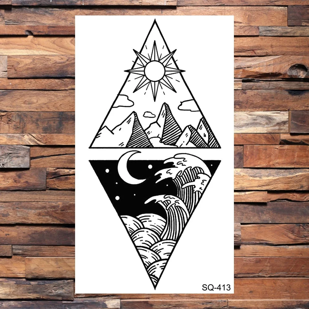 Small Forest Pine Tree Temporary Tattoos For Women Men Realistic Whale Mountain Sea Wave Fake Tattoo Sticker Arm Body Tatoos