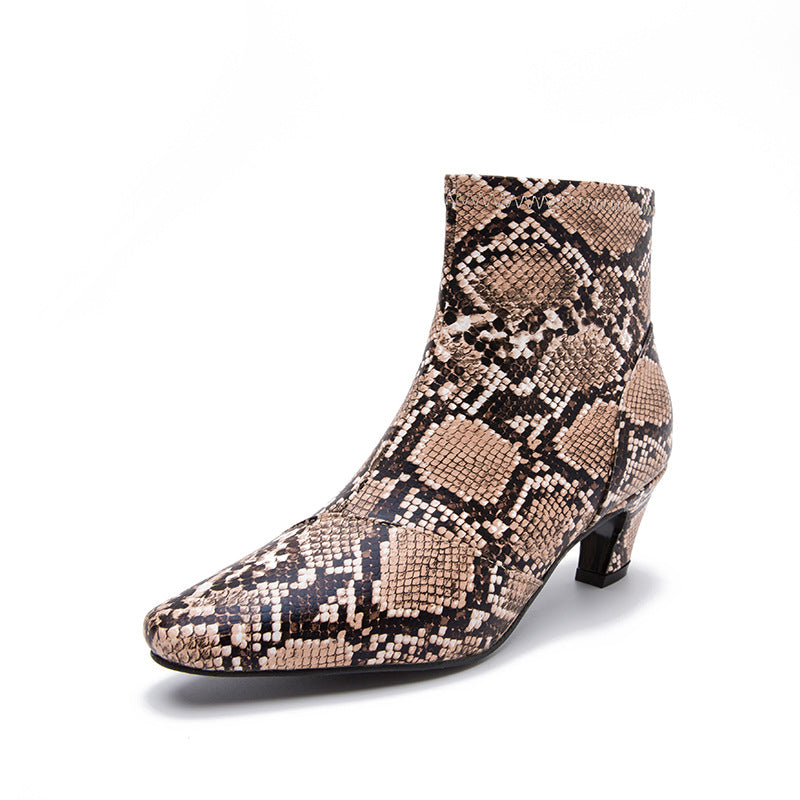 Snakeskin Pattern Ankle Boots
