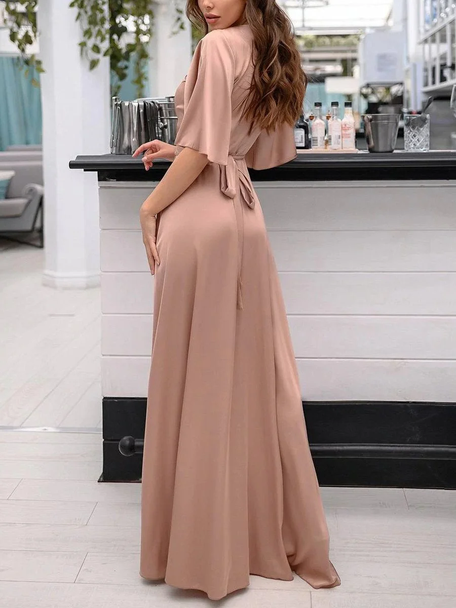 Elegant V-neck satin dress