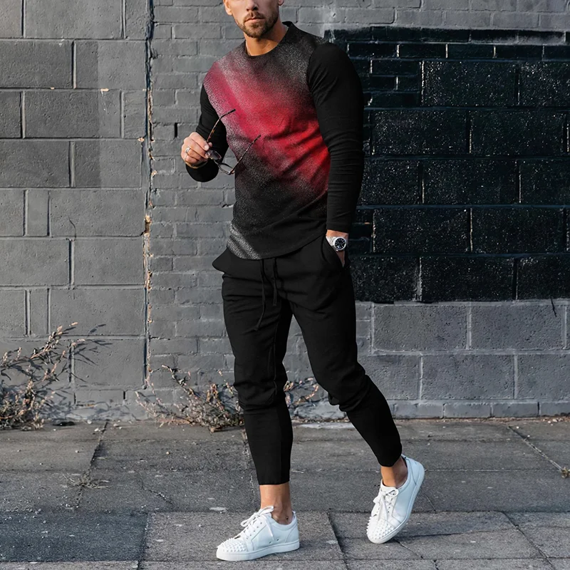 Stripe Mixed Color Printing T-Shirt And Pants Co-Ord