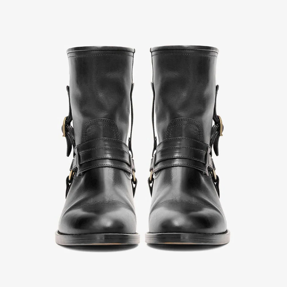 Fashion Closed Toe Low Heel Studded Black Ankle Boots for Women