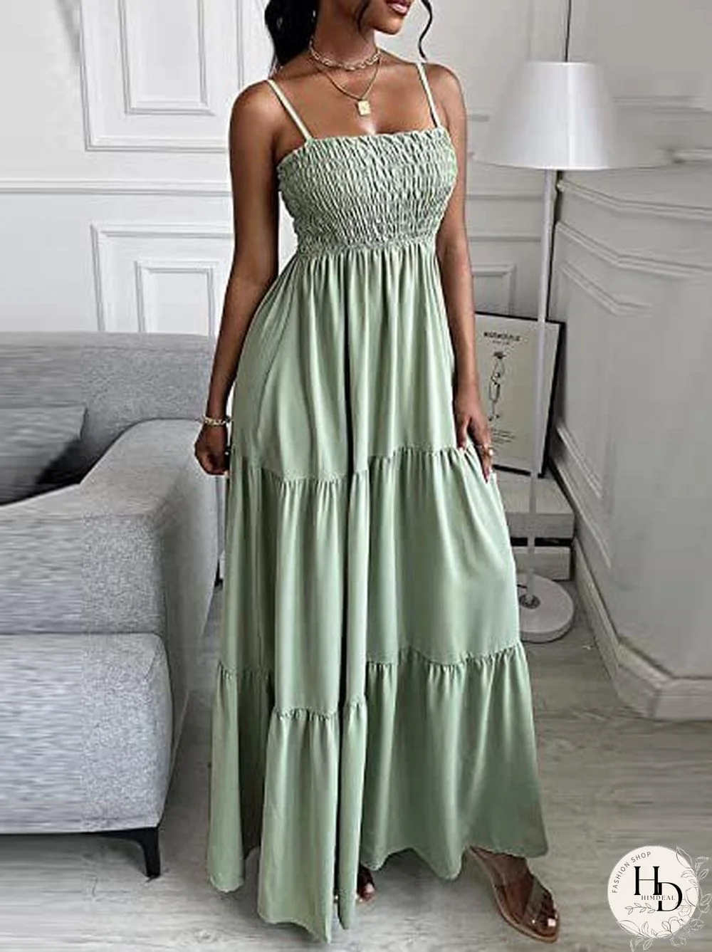 Sleeveless Spaghetti Strap Elastic Chest Maxi Dress