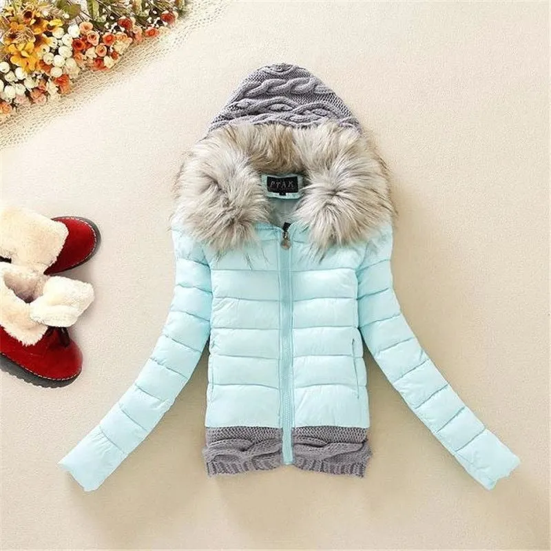 plus size 4XL women winter jacket Knitted wool cap patchwork jacket autumn winter coat outwear 2020