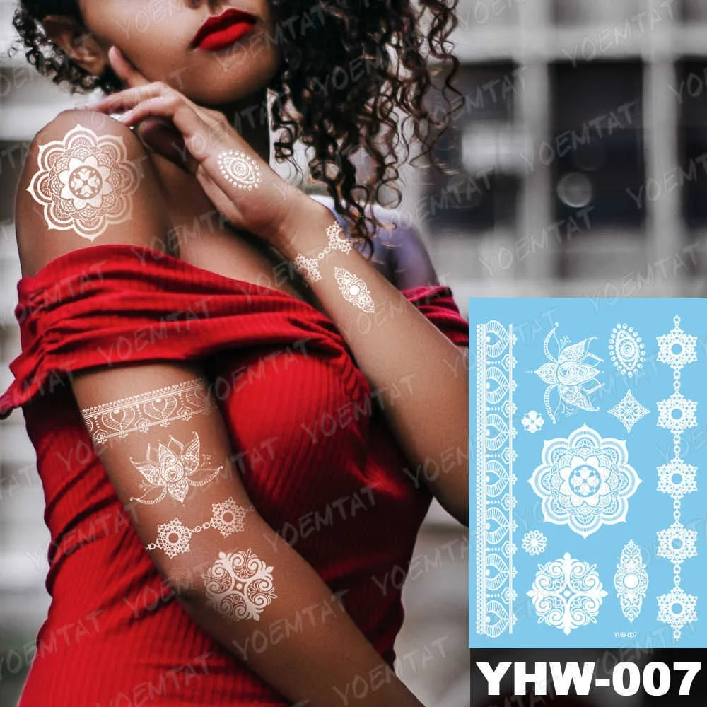 Indian Arabic Designs Temporary Waterproof Tattoo sticker Lace White Bride Tatto Paste Fake Tatoo Mandala Body Art Hand Choker