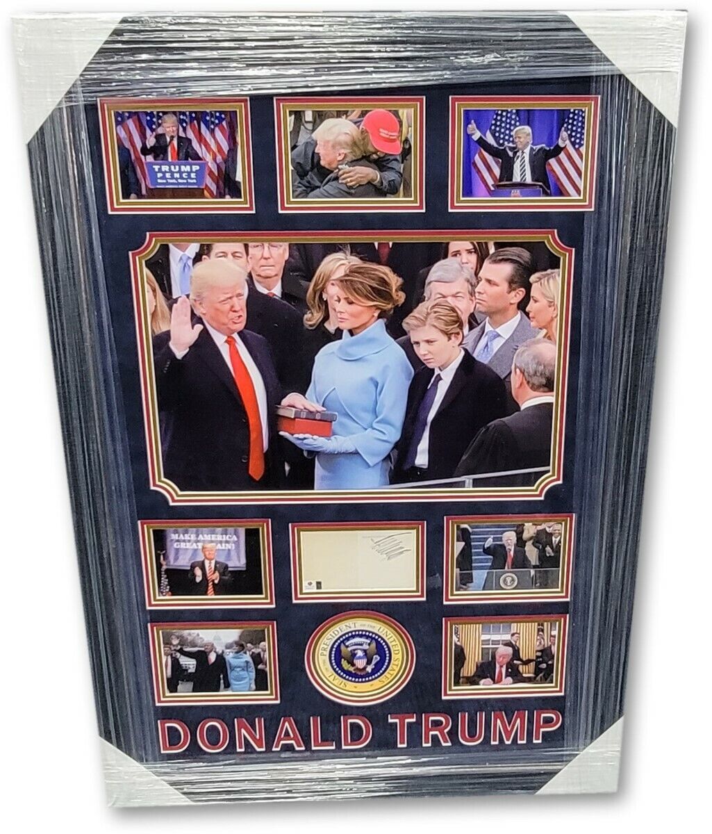 Donald Trump Signed Autographed Framed Photo Poster painting Cut Collage Inauguration GV876911