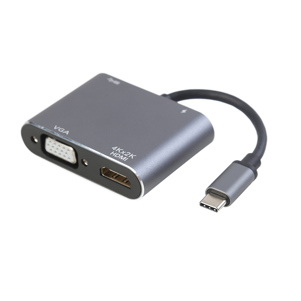 

4 in 1 USB C Type-C to HDMI-compatible VGA USB3.0 Converter w/PD 87W Charger (Grey), 501 Original