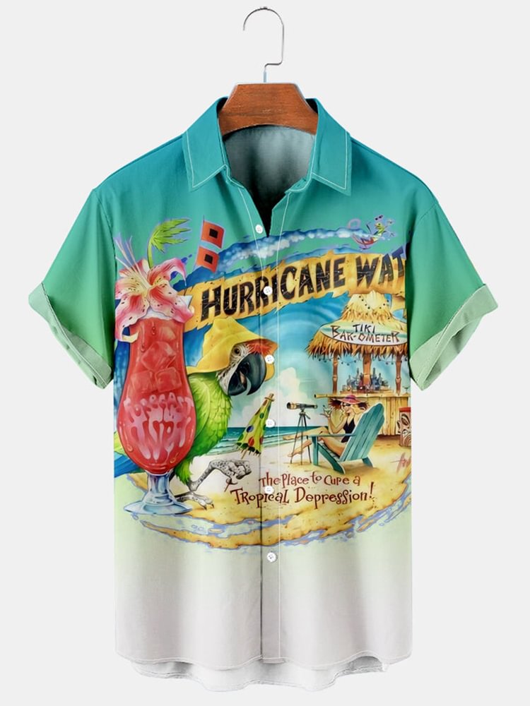 Men's Simple Hawaiian Gradient Parrot Print Shirt