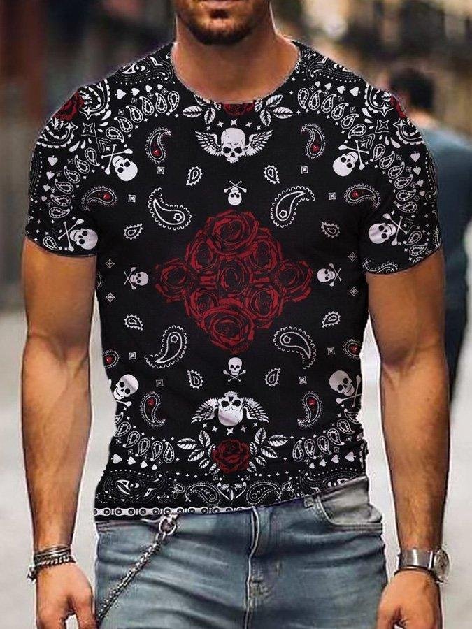 Black Tribal Casual Crew Neck Cotton Shirts & Tops