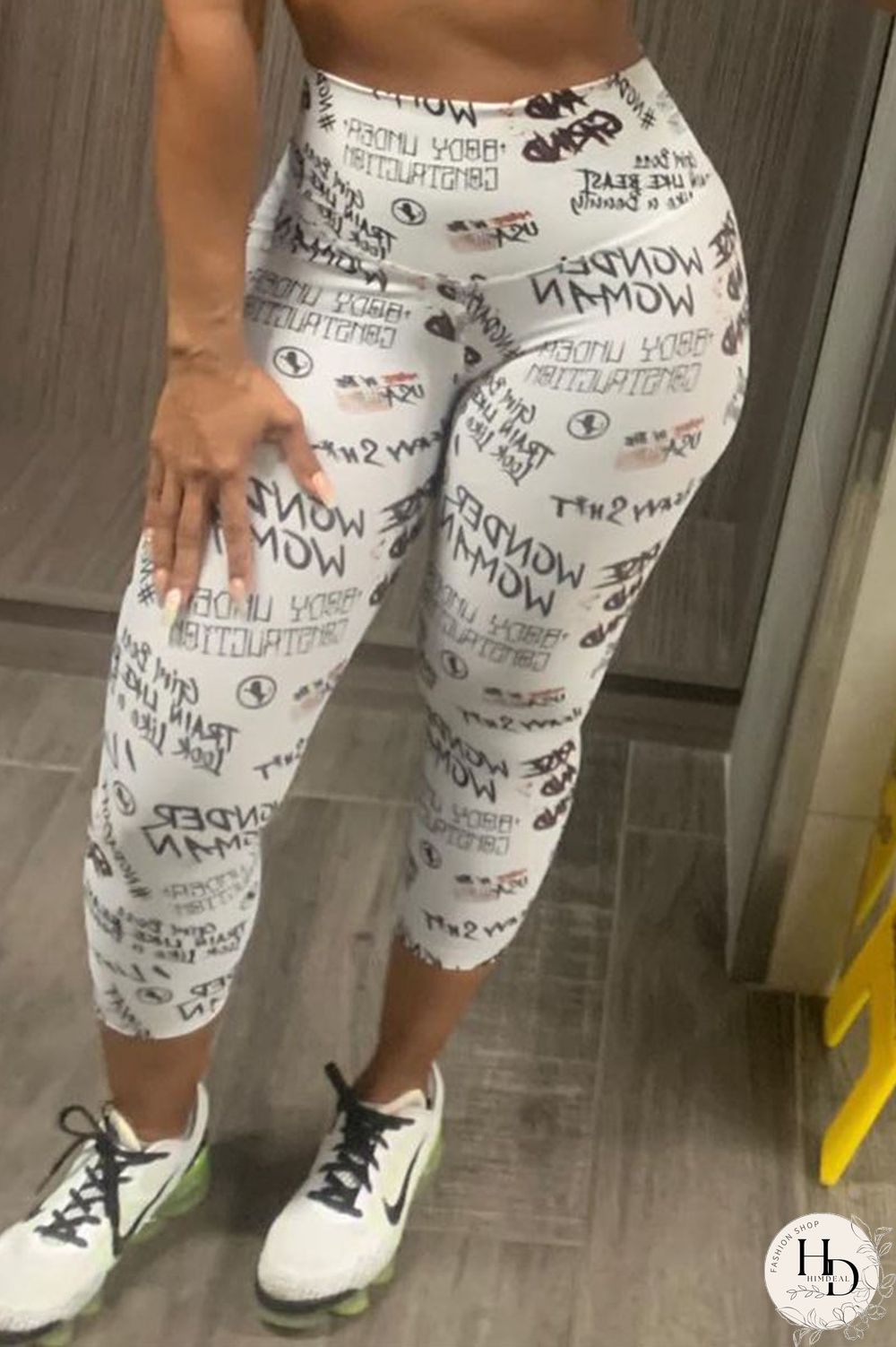 White Casual Print Skinny Mid Waist Bottoms