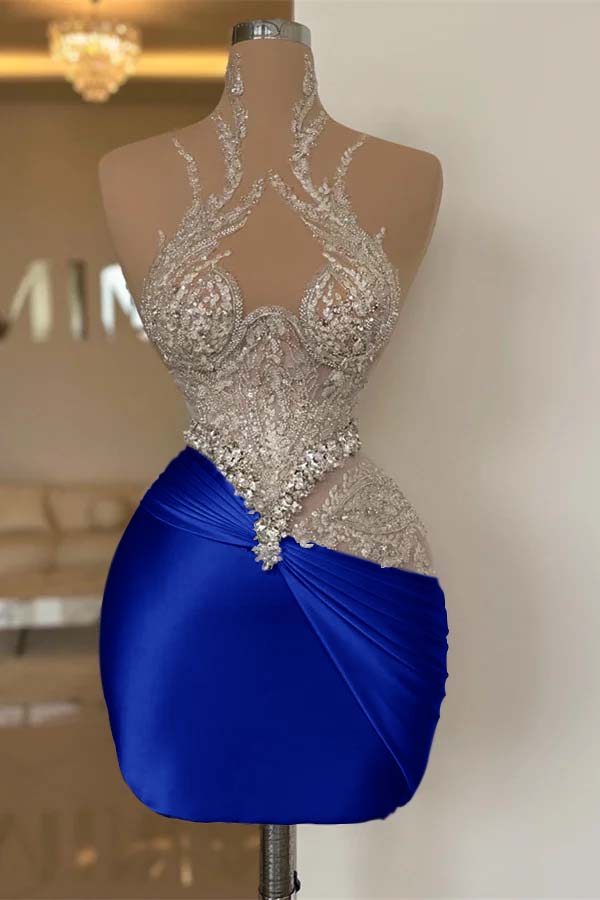 Applique Patchwork Rhinestone Sheath Mini Homecoming Dress