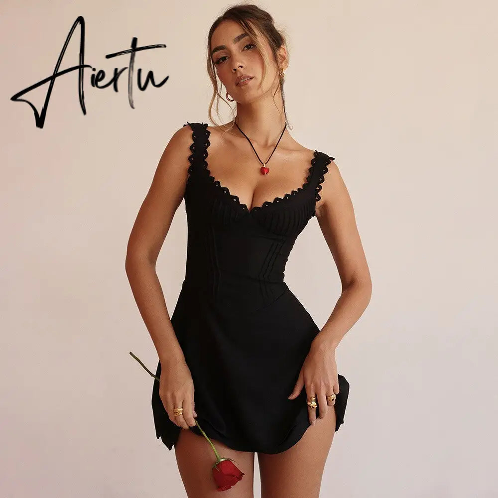 Elegant Casual Women's Dresses Cotton White Dress Sexy Birthday Dress V Neck A Line Holiday Lace Party Dresses Vintage Aiertu