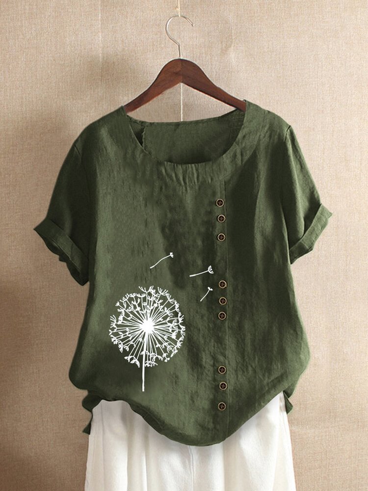 Floral Printed Short Sleeve Button T shirt For Women P1692770