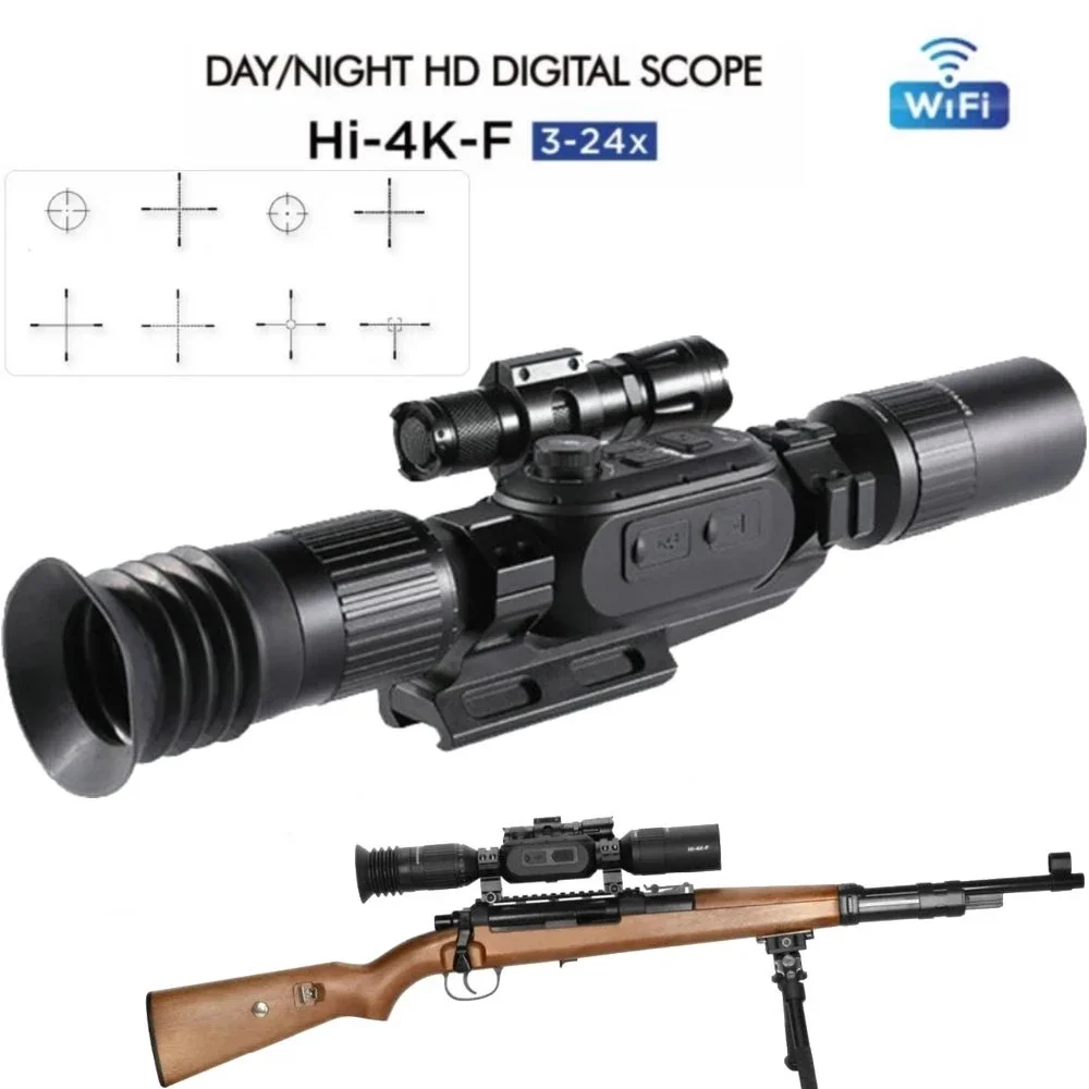 4K Digital Night Vision Scope HD Sony Sensor 4 Cores 3-24X Tactical Sight Hunting Smart Night Vision Weapon Riflescope