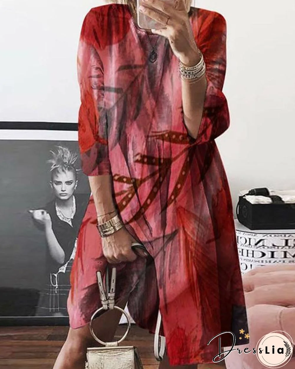 Normal Printed Casual Long-Sleeved Dresses