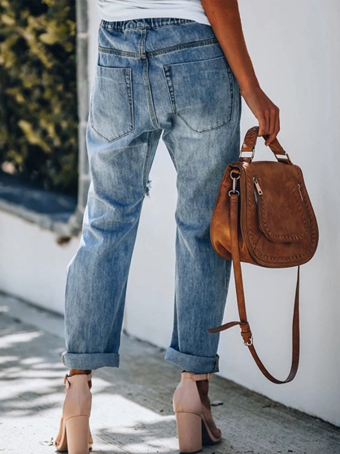 Patch Pockets Casual Denim Pants