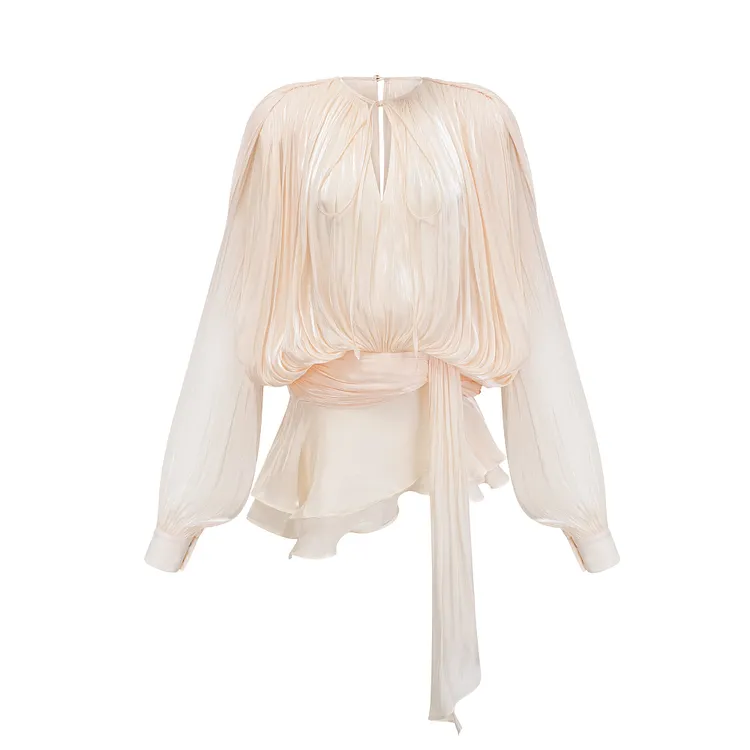 Eugnie fully-pleated ruffled mini dress in Neutrals