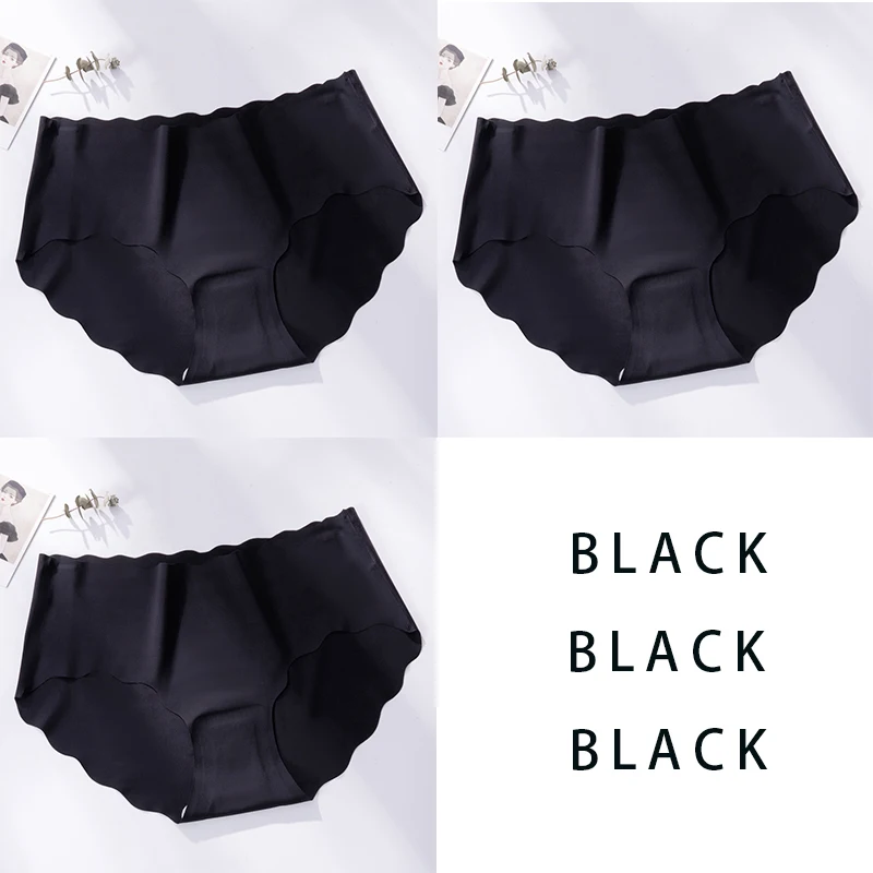Bayuyun 3PCS/Set Seamless Panties Women Sexy Underwear Ice Silk Underpants Low Waist Female Soft Solid Ultra-thin Briefs