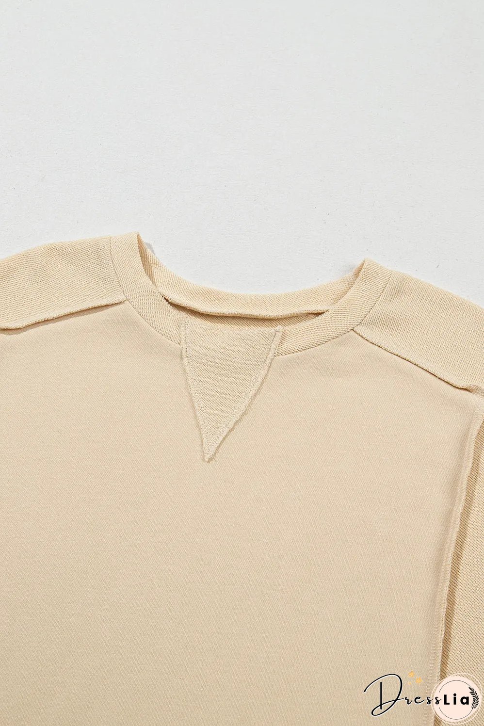 Beige Splicing Round Neck Pullover Sweatshirt